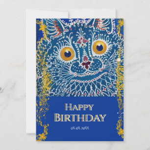 Luxus Geburtstagskarte in Marineblau mit Katze und