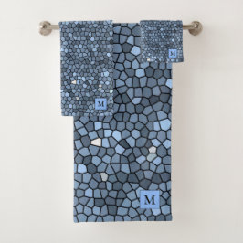 Luxus gefestigtes Glas Blue Silver Badhandtuch Set