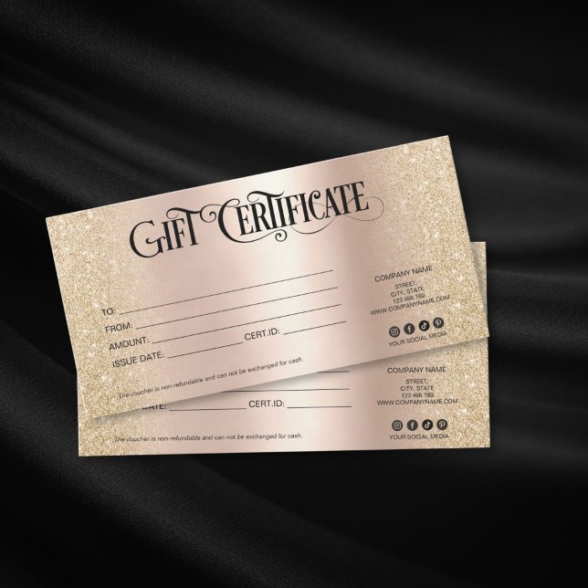 Luxus-Geschenkgutschein hinzufügen Logo (gold foil and gold glitter gift certificate)