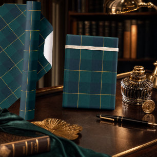 Luxus-Geschenkpapier in Smaragdgrün und Navy-Karo Geschenkpapier