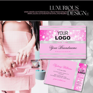 Luxus Girly Pink Glitzer Stars Logo Silver Border Visitenkarte