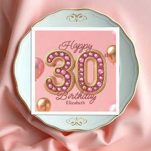 Luxus Glam Pink und Gold Gemstone 30. Geburtstag Serviette