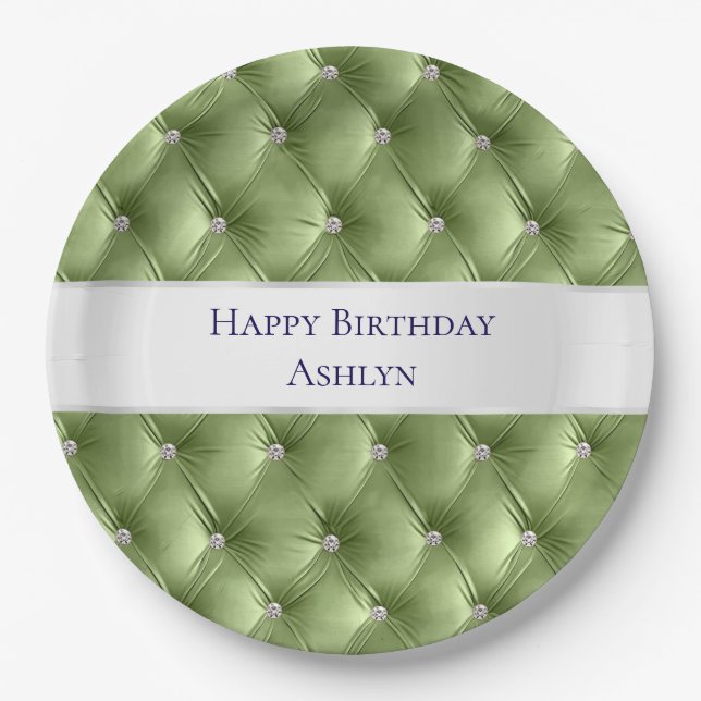 Luxus Glam Sage Green Imitats Velvet Pappteller (Vorderseite)