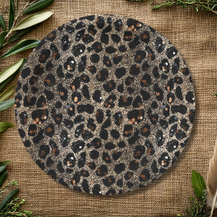 Luxus Glitter Braun Schwarz Gold Leopard Muster Pappteller