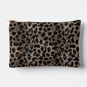 Luxus Glitter Braun Schwarz Gold Leopard Muster Zubehörtasche