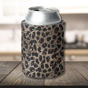 Luxus Glitter Braun Schwarz Gold Leoparden Muster Dosenkühler
