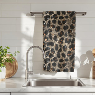 Luxus-Glitter-Braun-Schwarz-Gold-Leopardenmuster Geschirrtuch