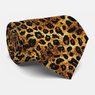 Luxus Glitter Gold Braun Rost Leopardenmuster Krawatte