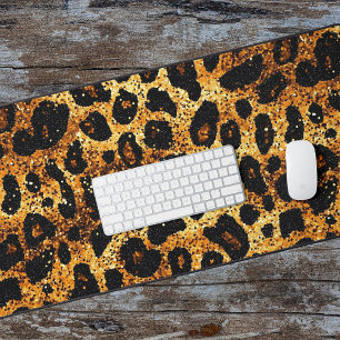 Luxus-Glitter-Gold-Braun-Rost-Leopardenmuster Schreibtischunterlage
