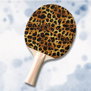 Luxus-Glitter-Gold-Braun-Rost Leopardenmuster Tischtennis Schläger