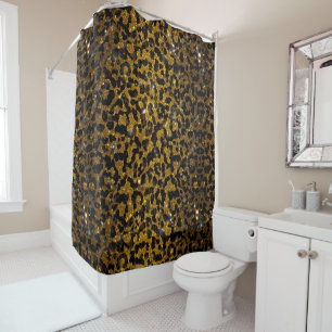 Luxus Glitter Gold Braun Schwarz Leopard Muster Duschvorhang