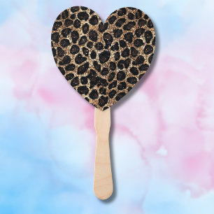 Luxus Glitter Gold Braun Schwarz Leopard Muster Fächer