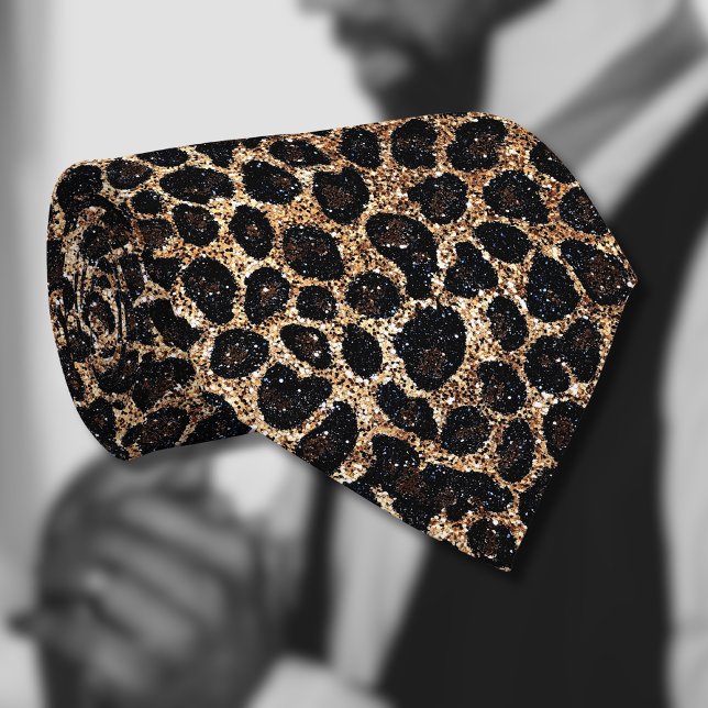 Luxus Glitter Gold Braun Schwarz Leopard Muster Krawatte (Von Creator hochgeladen)