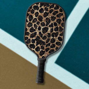 Luxus Glitter Gold Braun Schwarz Leopard Muster Pickleball Schläger