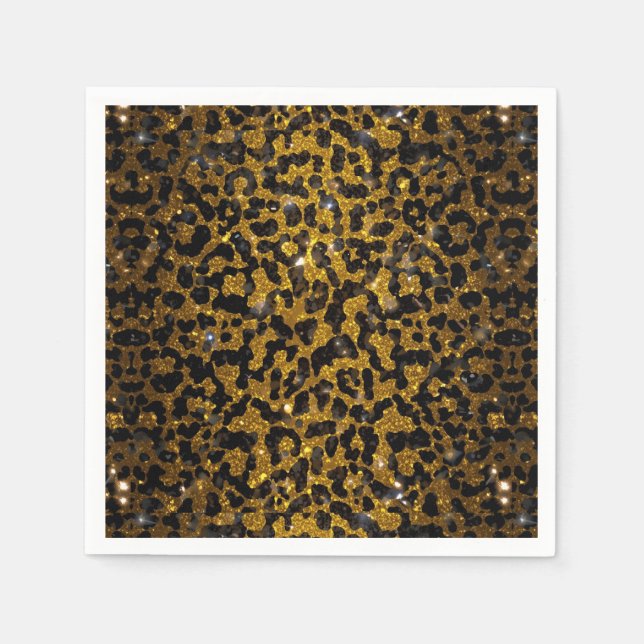Luxus Glitter Gold Braun Schwarz Leopard Muster Serviette (Vorderseite)
