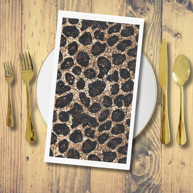 Luxus Glitter Gold Braun Schwarz Leopard Muster Serviette (Von Creator hochgeladen)