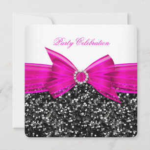 Luxus-Glitter in Hot Pink mit schwarzen und weißen Einladung