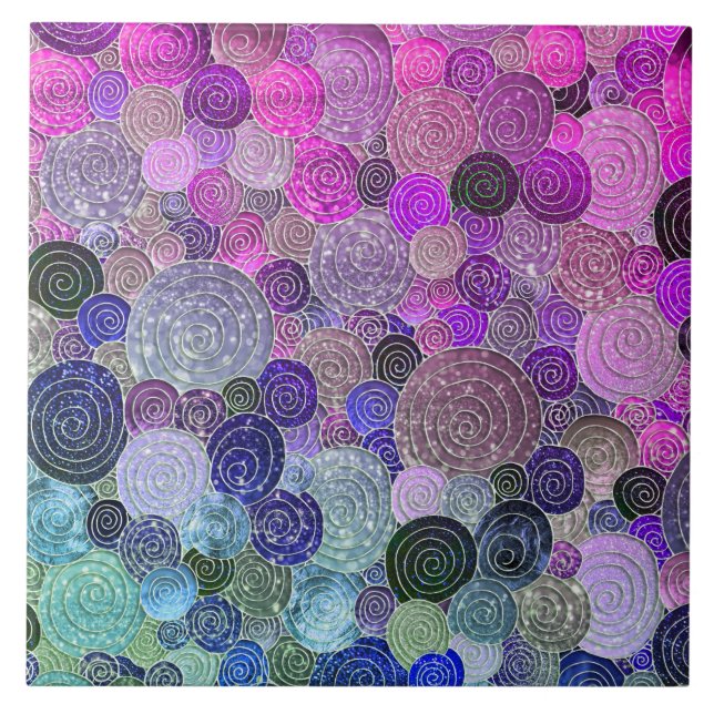 Luxus Glitzer Dots and Circles - farbenfroh lila Fliese (Vorderseite)