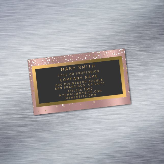 Luxus Glitzer Gold Pink Stars Magnetische Visitenkarte (Beispiel)