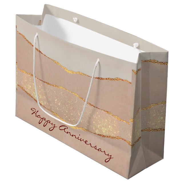 Luxus Glitzer Rose Gold Große Geschenktüte (Vorderseite Schrägansicht)