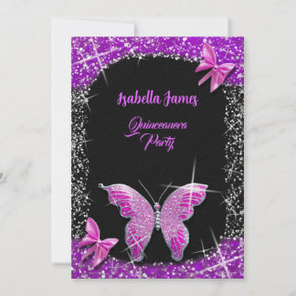 Luxus Glitzer Schwarz Rosa lila Butterfly elegant Einladung