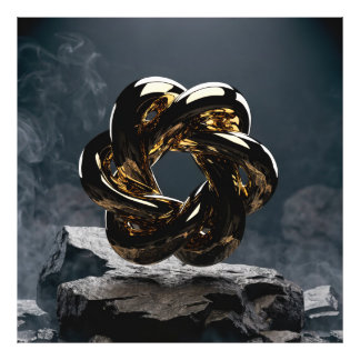Luxus-Gold-Abstrakte Geometrische Skulptur - Moder Fotodruck