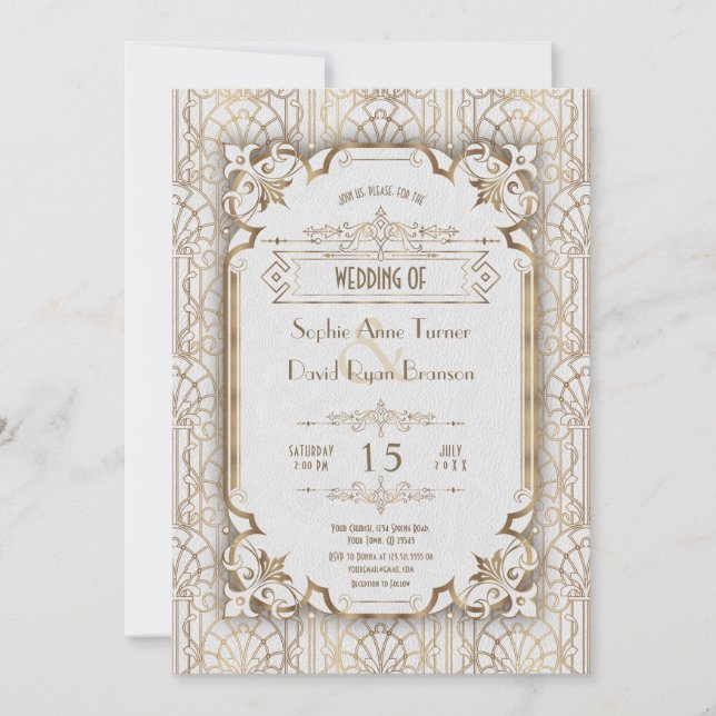 Luxus Gold Art Deco Große Hochzeit der 20er Jahre Einladung (Vorderseite)
