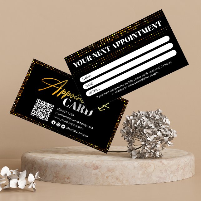 Luxus Gold Black Sparkle Friseursalon Empfehlungskarte (Von Creator hochgeladen)