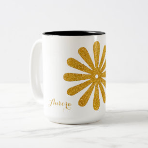 Luxus-Gold-Blumen-Glitter-Typografie Zweifarbige Tasse
