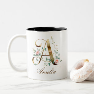 Luxus-Gold-Blumen-Initiale A Zweifarben-Kaffeetass Zweifarbige Tasse