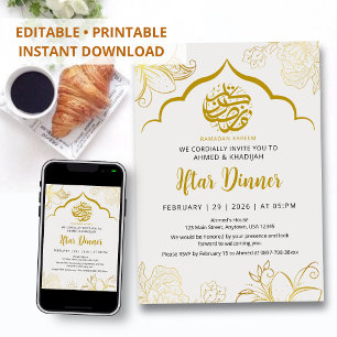 Luxus-Gold-Blumenbogen-Ramadan-Iftar-Einladung Einladung