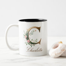 Luxus-Gold-Blumeninitial-C-Zweiton-Kaffeetasse