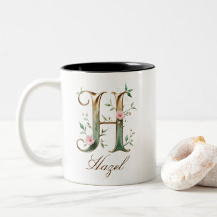 Luxus-Gold-Blumeninitial H Zweifarben-Kaffeetasse Zweifarbige Tasse