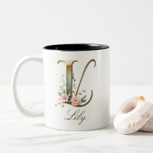 Luxus-Gold-Blumeninitiale L Zweifarben-Kaffeetasse Zweifarbige Tasse