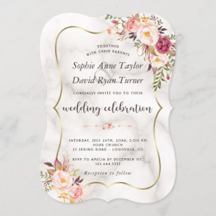 Luxus Gold Blush Pink Blumenmarmor Hochzeit Einladung