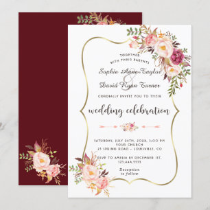 Luxus Gold Blush Pink Floral Burgundy Hochzeit Einladung