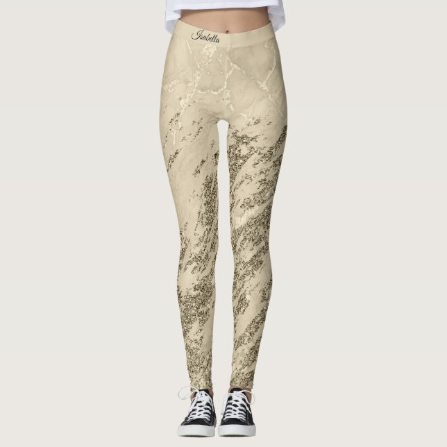 Luxus Gold Champagner Glitzer Marmor Hinzufügen Te Leggings (Vorderseite)
