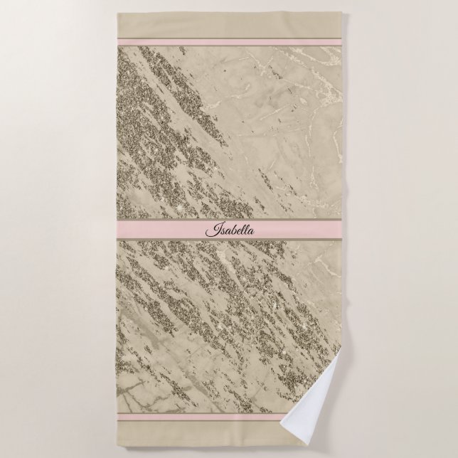 Luxus Gold Champagner Glitzer Marmor Strandtuch (Vorderseite)