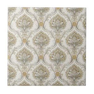 Luxus-Gold-Damask-nahtloses Blumenmuster Fliese