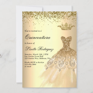 Luxus Gold Dress Crown Quinceanera Einladung