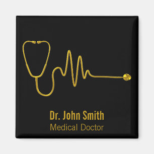 Luxus-Gold-ECG-Welle EKG-Linie Stethoskop Medizin Magnet