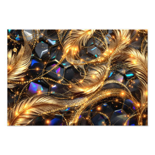 Luxus Gold Feathers und Gemstone Sparkle Muster Fotodruck