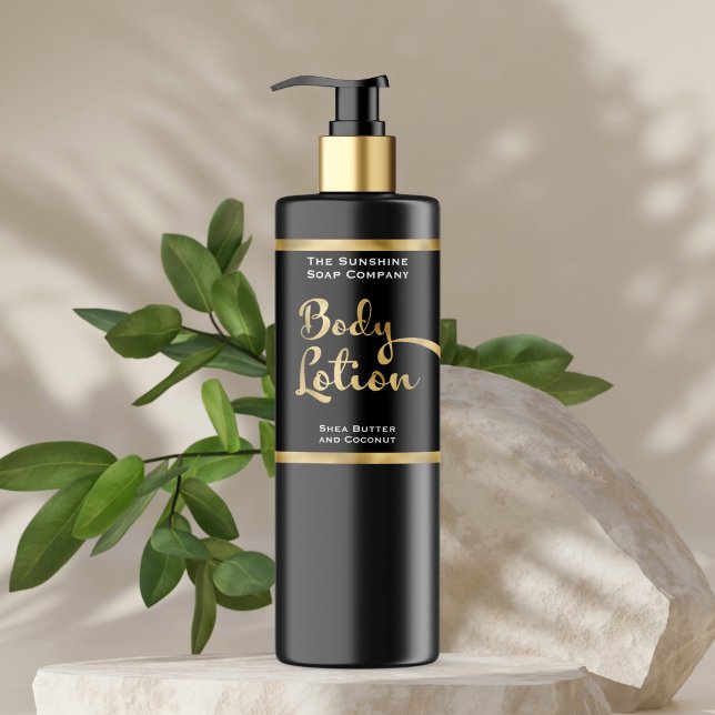Luxus Gold Foil & Black Body Lotion Flasche Etiket Rechteckiger Aufkleber (Von Creator hochgeladen)