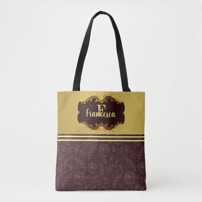 Luxus Gold Foil Glitterie Blume Name Monogram Tasche (Vorderseite)