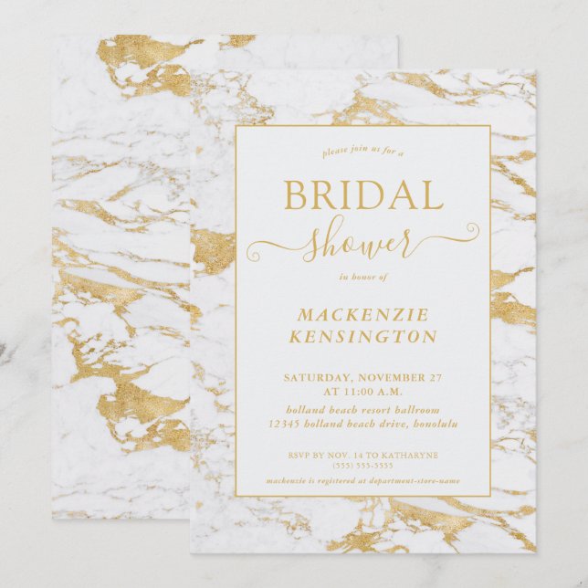 Luxus Gold Foil Marmor Brautparty Einladung (Vorne/Hinten)