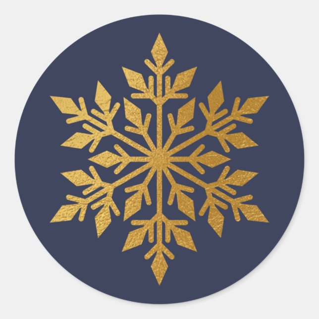 Luxus Gold Foil Snowflake Blauer Umschlag Aufklebe Runder Aufkleber (Vorderseite)