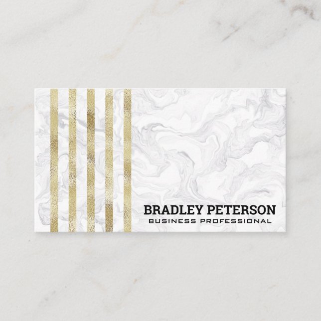 Luxus Gold Foil Streifenmuster | Marmor Visitenkarte (Vorderseite)