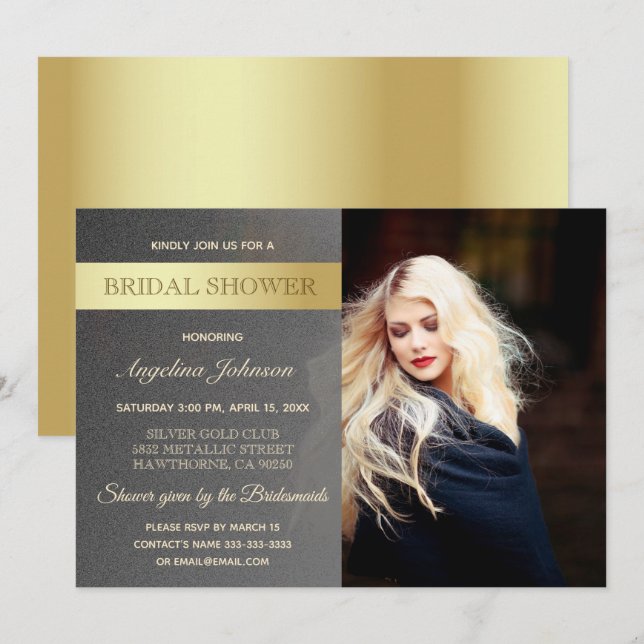Luxus Gold Foil und Silver Brautparty Foto Einladung (Vorne/Hinten)