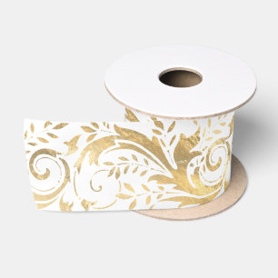 Luxus Gold Foil Verziertes Blumenmuster Satinband