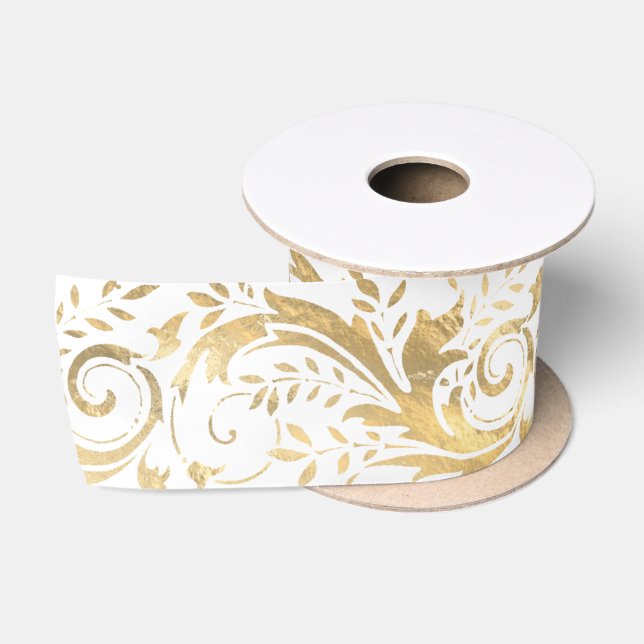 Luxus Gold Foil Verziertes Blumenmuster Satinband (Spule)